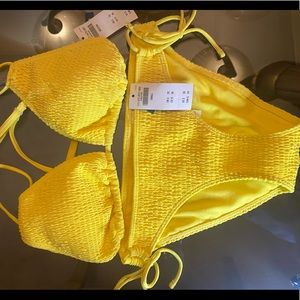 Yellow two piece bikini triangle top